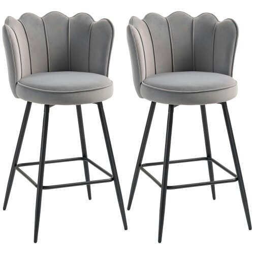 Wyld Haus Ramette Velvet Grey Lotus Style Bar Stools Set Of 2 With Sculpted Seat