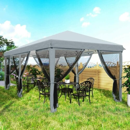 Bobobiy 3 x 6m Pop Up Gazebo, Outdoor Canopy Shelter, Marquee Party Wedding Tent with 6 Mesh Walls and Carry Bag, Grey