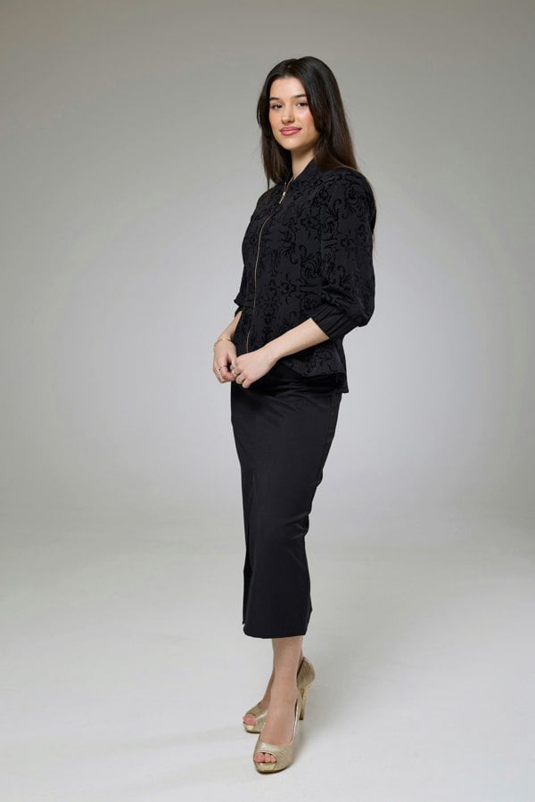 Isha's Timeless collection Vintage Black Velvet Fitted Jacket Blouse