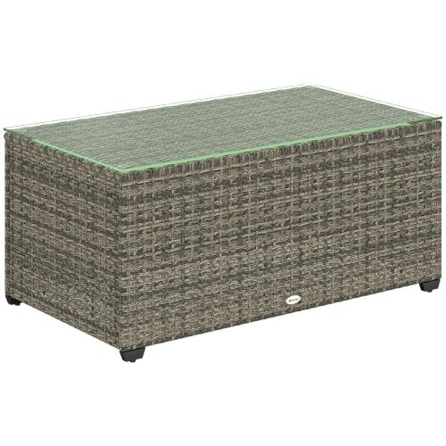 Wyld Haus Livatoli Dark Grey Rattan Rectangular Glass Top Side Table