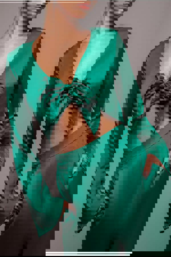 Cut Out Satin Jumpsuit - Emerald TR309