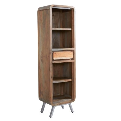 Wyld Haus Los Angeles Reclaimed Wood and Metal Narrow Bookcase 1 Drawer 2 Shelves