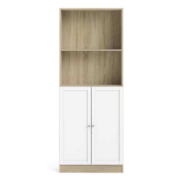 Furniture To Go Basic Tall Wide Combination Storage in Oak (4 Shelves) with 2 Doors in White