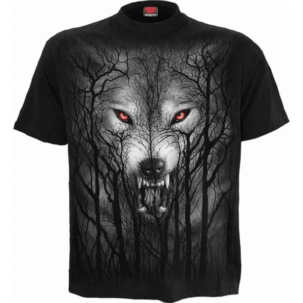 Spiral Direct Unisex Adult Forest Wolf T-Shirt - Black