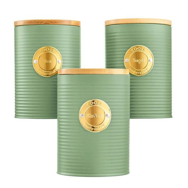 Cooks Professional 3 Piece Kitchen Storage Set with Bamboo Lids | Green / Gold