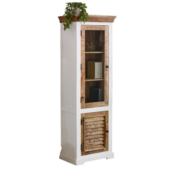 Wyld Haus Alington White and Natural Solid Wood Bookcase Display Cabinet With Shelves and Door