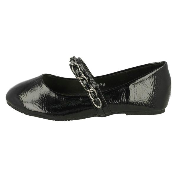 Spot On Girls Cutie Flat Shoe With Bar Chain H2198