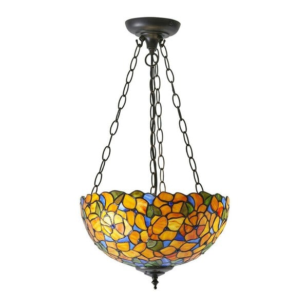 Medium Floral Pendant Light - Tiffany Glass & Dark Bronze Finish - Dimmable LED Loops