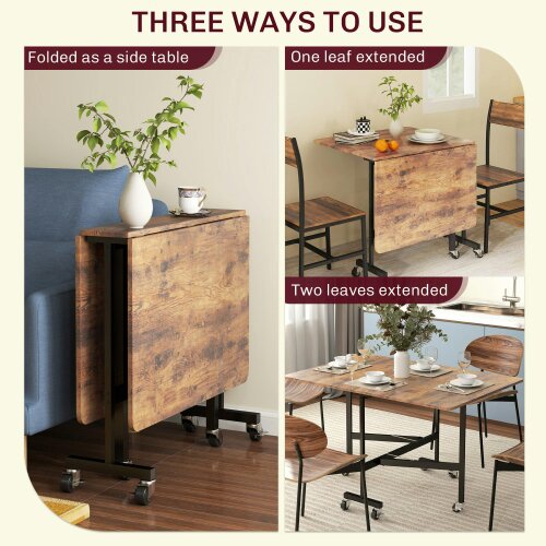 Wyld Haus Maro Wooden Brown Wood Effect Drop Leaf Dining Table With Wheels Seating 6