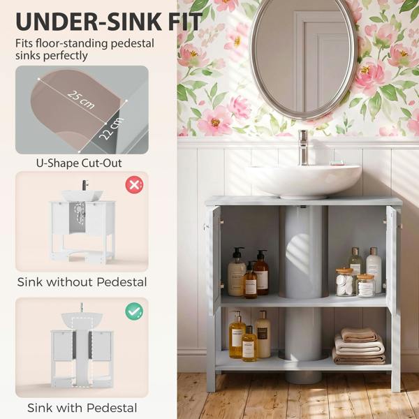 HOMCOM Under Sink Bathroom Cabinet with 2 Doors, Open Shelf, Light Blue