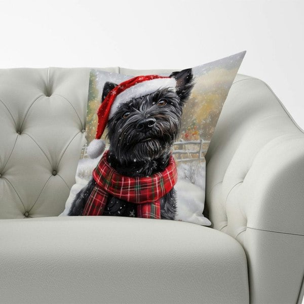 Warren Reed Christmas Scottish Terrier Cushion