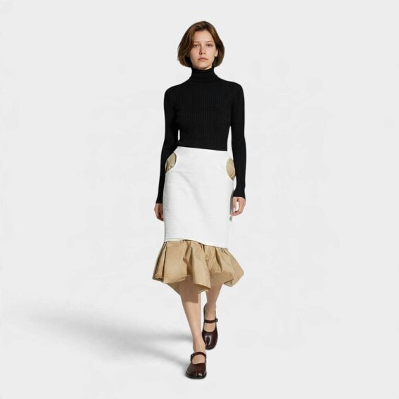 Maison Margiela Layered Knee Length Skirt Beige White
