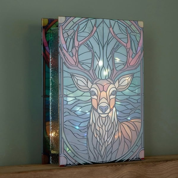 Samuel Alexander 28cm Battery Powered Glass Christmas Decoration with Stag & Warm White LEDs