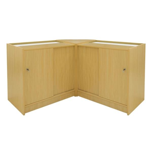 Maple Apollo LED shop counter set featuring two K900 cabinets with sleek design, smooth texture, and glass display tops