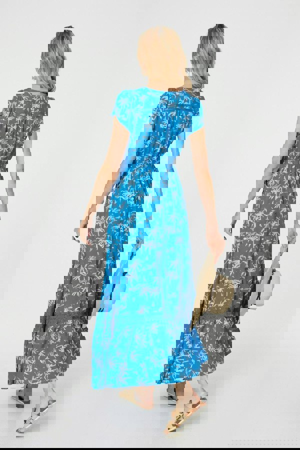 Blue | Tropical Print Angel Sleeve Maxi Dress