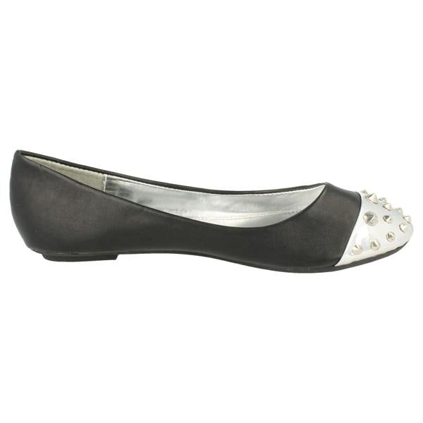 Spot On Ladies Spot On Flat Casual Ballerina Studded Metal Toecap