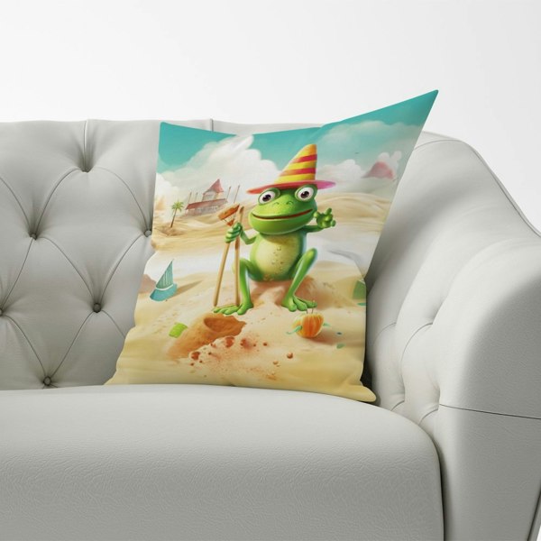 Warren Reed Happy Frog On A Beach Holiday Cushions