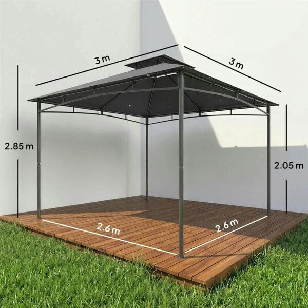 3 x 3 m Gazebo, Garden Gazebo with 2-Tier Roof, Metal Frame, Dark Grey