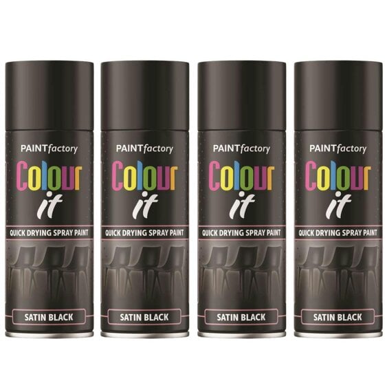 Paint Factory 4X  Black Satin Spray Paint 400ml