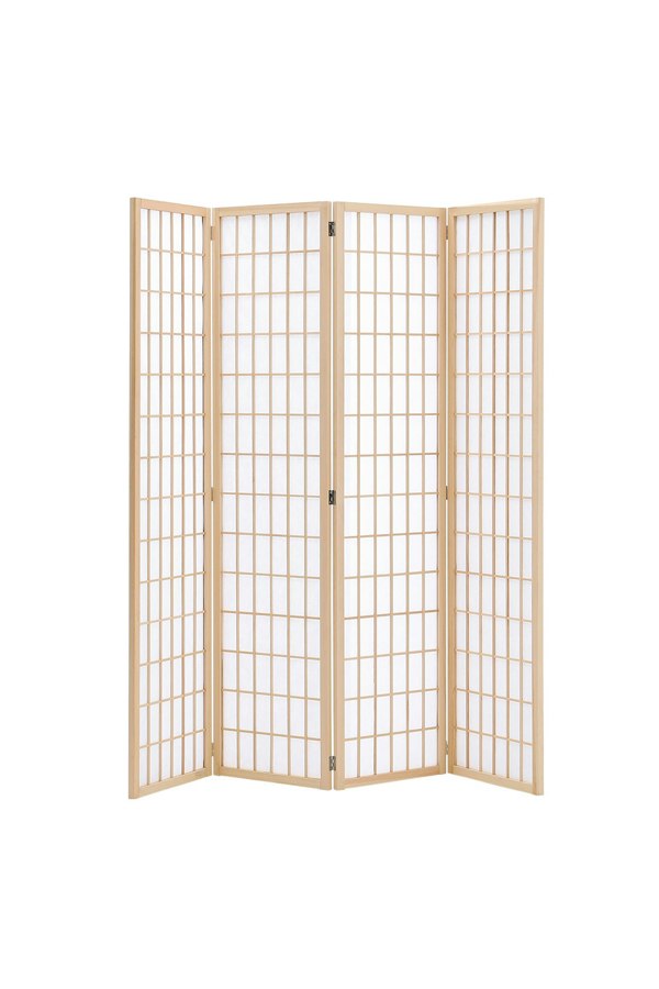 Living and Home 4-Panel Natural Solid Wood Folding Room Divider Screen