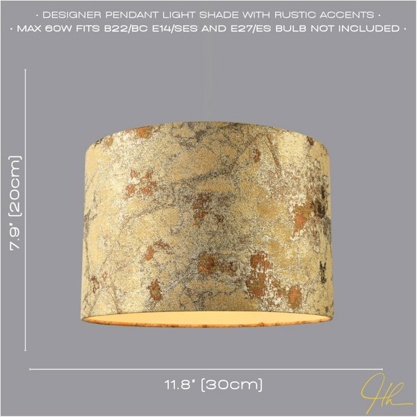 Designer Textured Gold and Burnt Orange Jacquard Fabric Drum Lampshade Image 7
