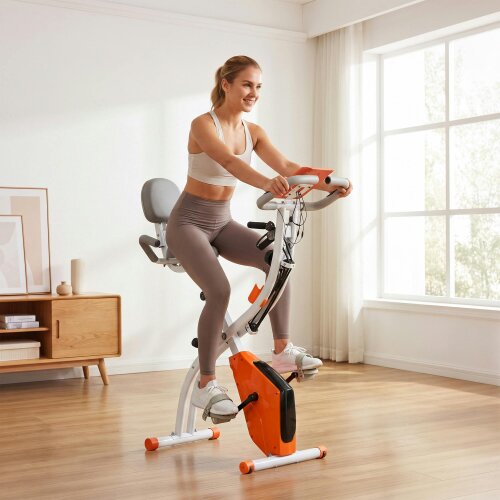 HOMCOM 2-In-1 Folding Exercise Bike with 8-Level Magnetic Resistance Black