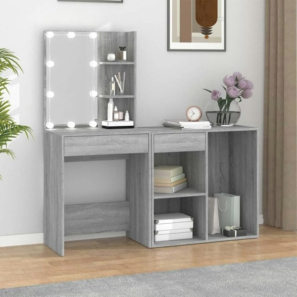 Berkfield LED Dressing Table with Cabinet Grey Sonoma Engineered Wood