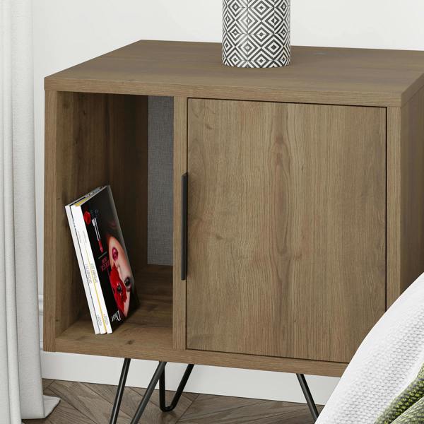 Decortie Glynn Modern Bedside Table with Metal Hairpin Legs Bedroom Nightstand with Storage 50.2cm