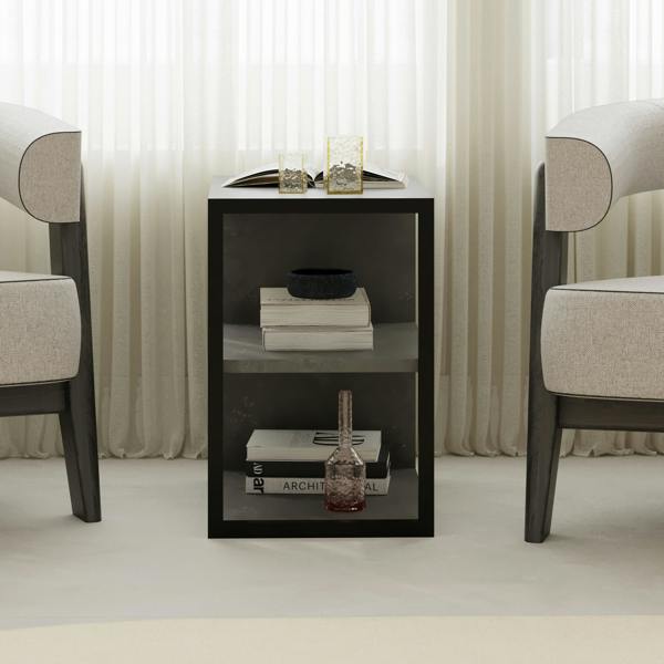 Decortie Modern Echo 3-Tier Sofa End Table, Single Small Side Table, Bedside Table with Metal Frame 30(W)x42(D)cm