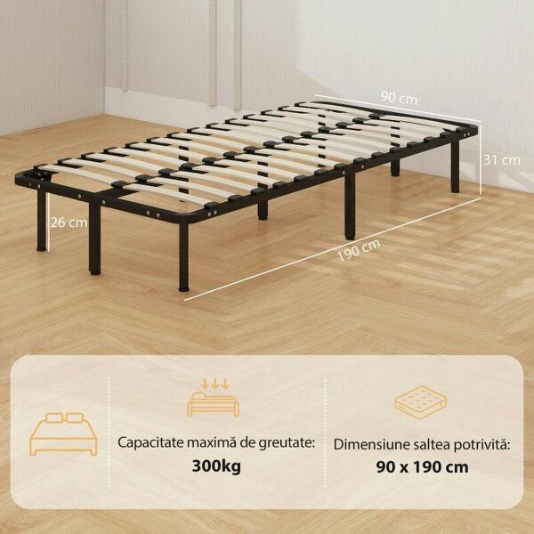 3ft Single Bed Frame, Metal Platform Bed Frame with 2 x 14 Wood Slats, No Box Spring Needed, Underbed Storage, Black