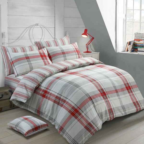 Velosso Classic Plaid Double Blue Duvet Cover Set with Matching Pillowcases in Breathable Cotton Mix