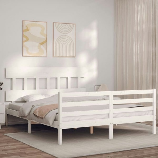 Berkfield Bed Frame with Headboard White 160x200 cm Solid Wood