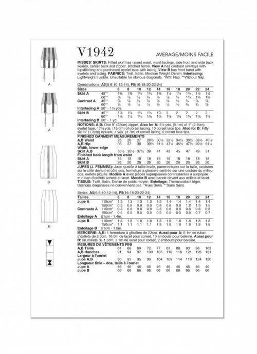 Vogue Sewing Pattern 1942, Skirts for Women, A5 (6-8-10-12-14) - Intermediate