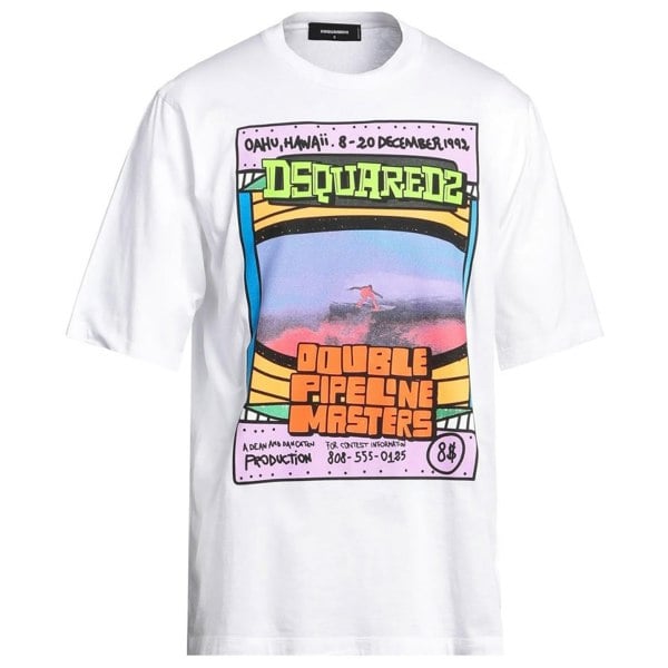Dsquared2 Double Pipeline Masters Design Skater Fit White T-Shirt S