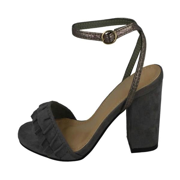 Spot On Ladies Spot On Open Toe Block Heel Sandals With Ruffle Front