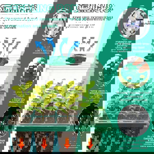 deAO Toys 5-Pack Seed Starter Tray Kit with Grow Lights Elevated Propagator Trays with Full-Spectrum Pant Light Adjustable Humidity Domes