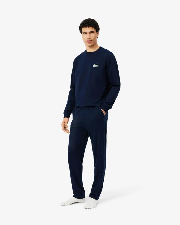Lacoste Fleece Mens Lounge Hoodie - Navy Blue/White 525 | CHO | Designer Mens Hoodies