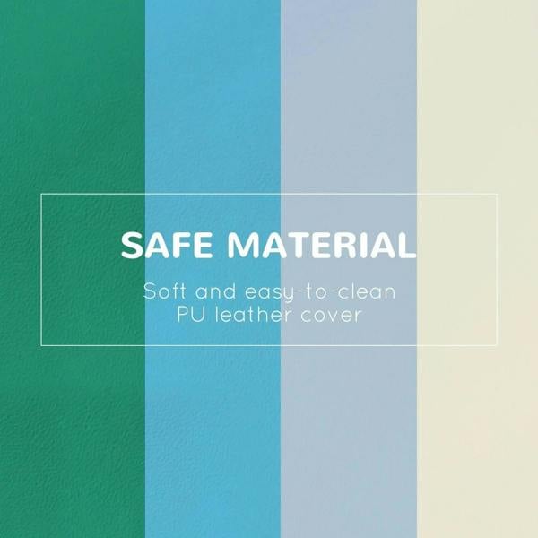 Multicolored PU leather cover material swatch in teal, blue, and beige