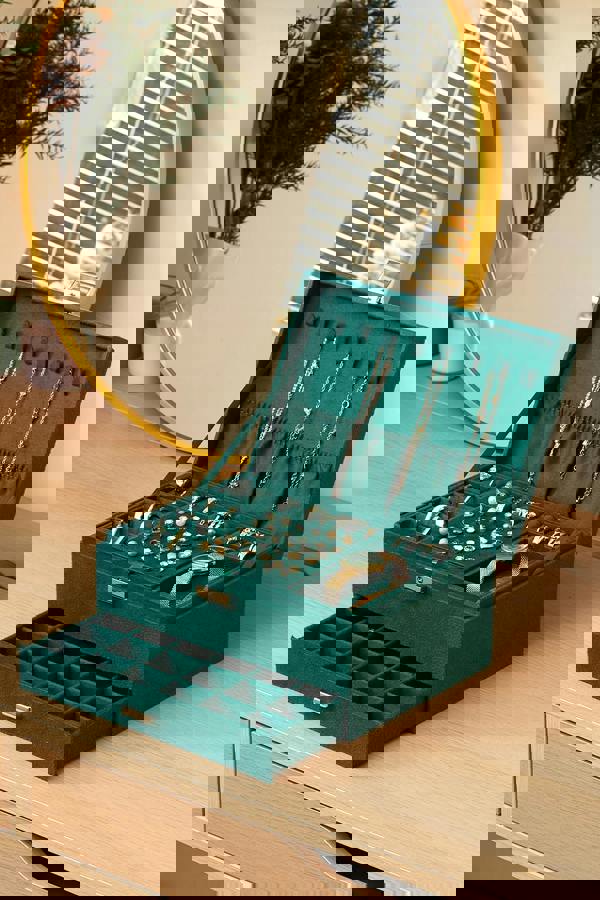 Living and Home 3-Tier Dark Green Jewelry Box with Lock