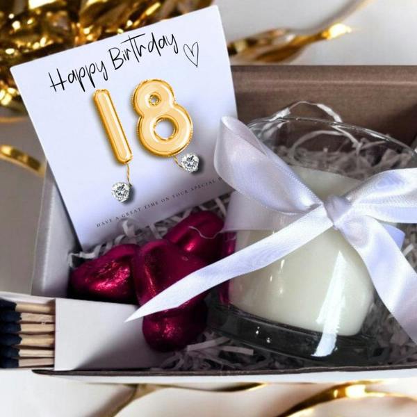 Aye Do Gifts Small 18th Birthday Gold Balloon Hamper | Candle, Earrings, Chocolates