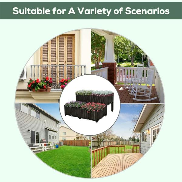 Raised brown planter box set of 4 for patio, balcony, yard, and outdoor use