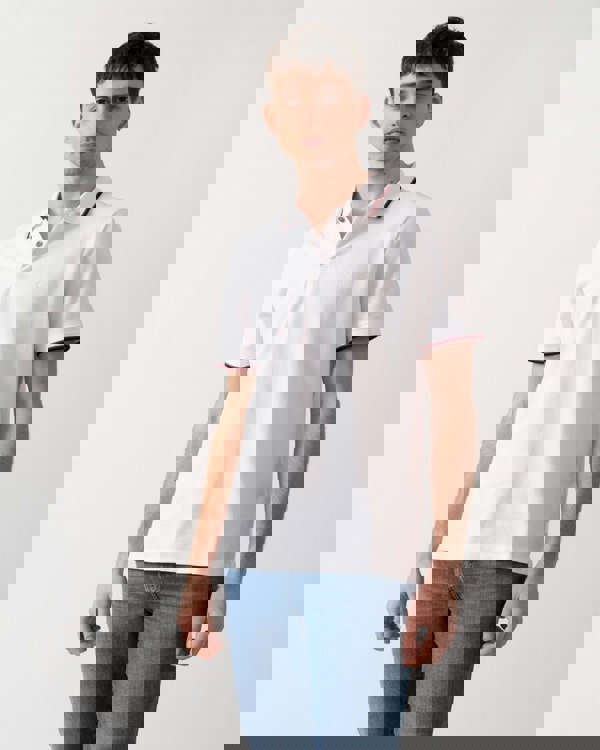 Armani Exchange Mens Small Logo Pique Polo Shirt - White