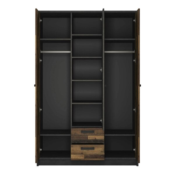 Wyld Haus Whimwick Walnut and Dark Matera Grey 3 Door Wardrobe 2 Drawers