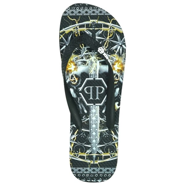 Philipp Plein Sword Logo Flip Flops - Black