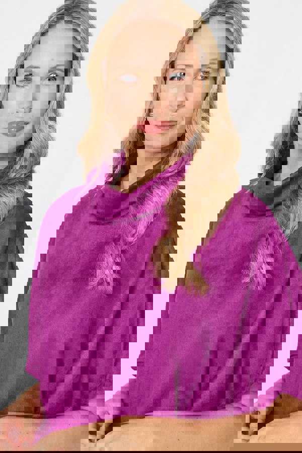 Purple | Suedette Cowl Neck Batwing Sleeve Top
