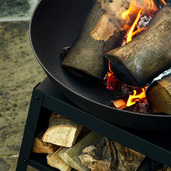 Abode Home & Gifts Matte Black Steel Fire Bowl with Integrated Log Store