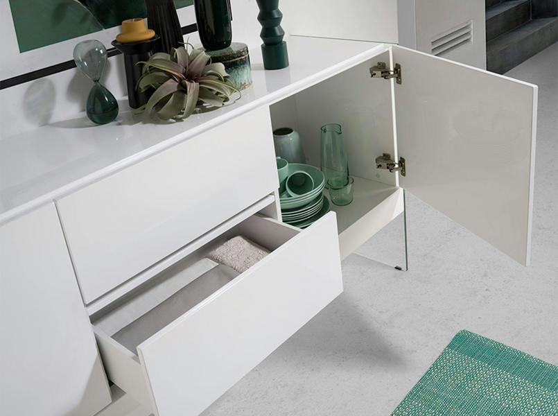 Angel Cerdá White Wood and Tempered Glass Sideboard 3063