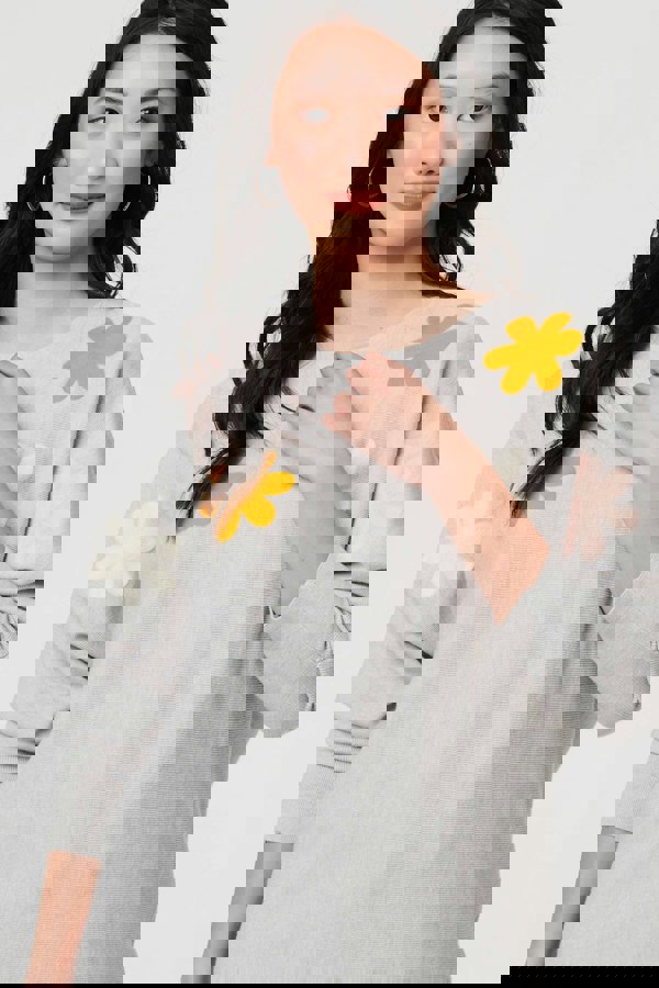 Grey | Floral Embellished Batwing Sleeve Jumper
