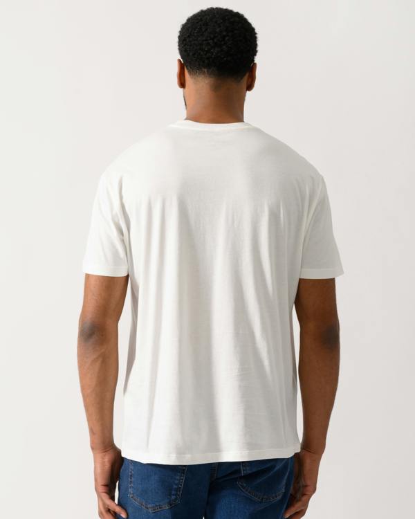 back shot of a Model wearing a Armani Exchange Mens A|X Monogram T-Shirt in Off White