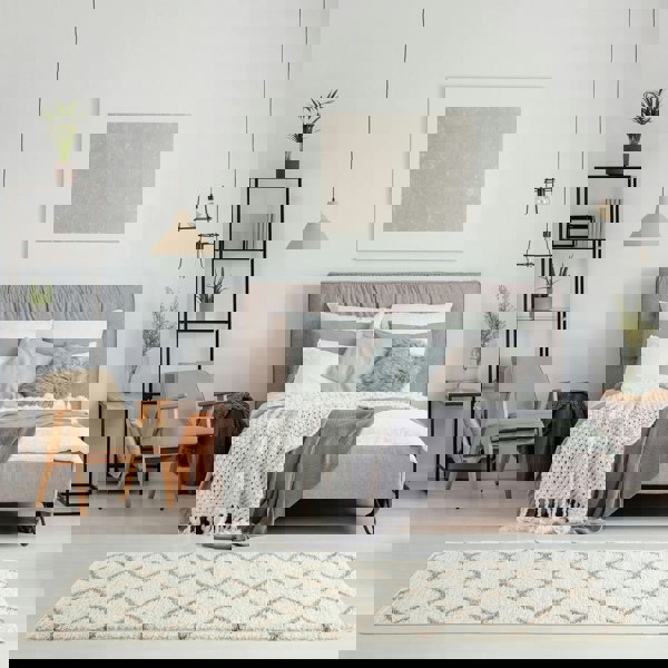 Moroccan Design Thick Shaggy Area Rugs Ivory Beige